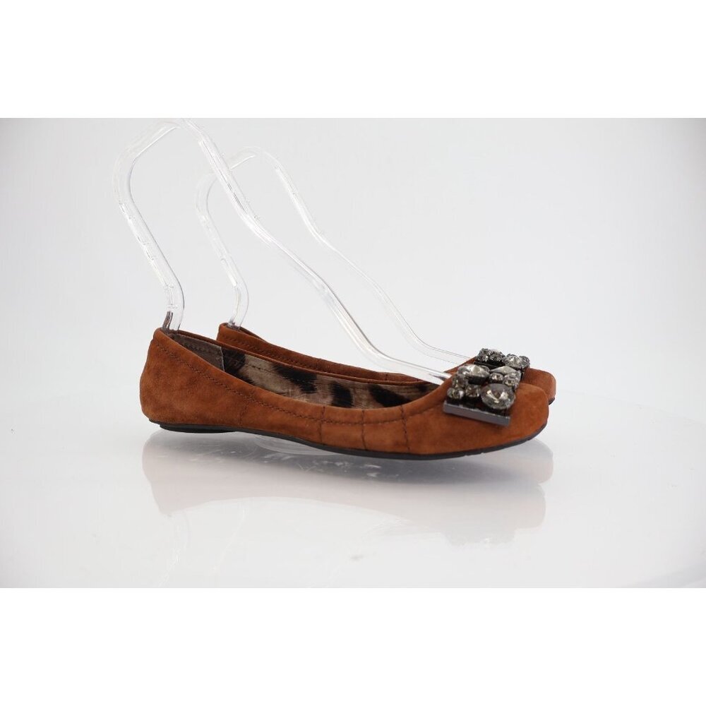 Sam Edelman Women's Ballet Flat Size 7.5 Brown Leather Slip On Shoe Beaded